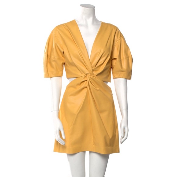 ALC Alex twist front mini dress faux leather yellow - Picture 1 of 4